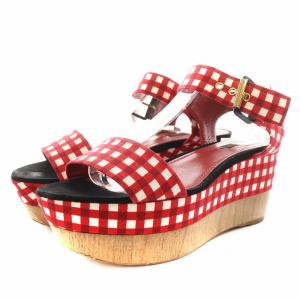 サンダル ストラップ ウェッジソール ギンガムチェック 38 赤 レッド /AN9