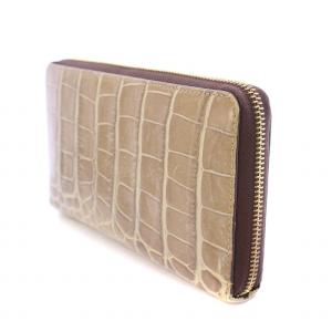 J&M DAVIDSON 長財布 ロングウォレット ラウンドファスナー レザー クロコ型押し ベージュ 茶 ブラウン /BB