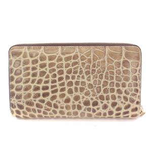 J&M DAVIDSON 長財布 ロングウォレット ラウンドファスナー レザー クロコ型押し ベージュ 茶 ブラウン /BB