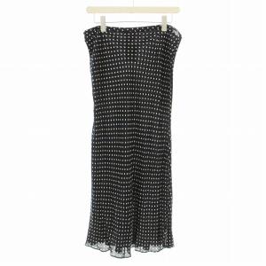 CELINE シルク スカート 12-232-2964 ロング ドット 水玉 42 ネイビー 紺 /G