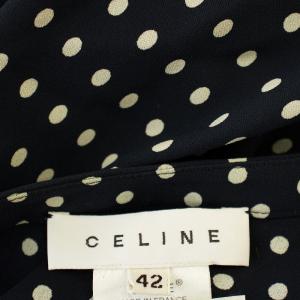 CELINE シルク スカート 12-232-2964 ロング ドット 水玉 42 ネイビー 紺 /G