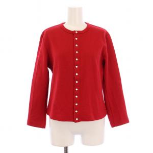 Adam et Rope プレッション カーディガン 長袖 クルーネック ストレッチ ショート丈 ウール