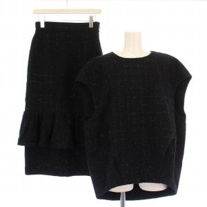 フィルムモールツイードブラウス セットアップ プルオーバー ノースリーブ クルーネック タイトスカート