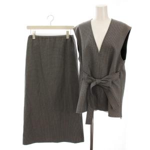 24SS セットアップ 上下 リバーライクベスト プルオーバー スカート ロング 千鳥格子 0 黒 グレー