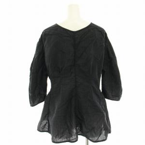 ELENDEEK 22SS ミックスジャガードブラウス シャツ プルオーバー ペプラム 七分袖 F 黒 ブラック 512220421001