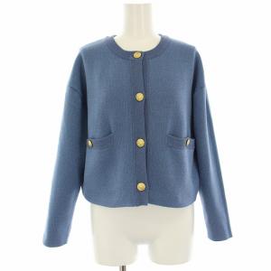 24SS ラメニットジャケット ノーカラージャケット カーディガン 金ボタン 36 水色 ライトブルー