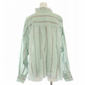 ISABEL MARANT ETOILE コットンシルクレーヨンストライプブラウス シャツ 絹混 フリルネック 長袖 36 水色 ライトブルー 白
