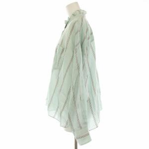 ISABEL MARANT ETOILE コットンシルクレーヨンストライプブラウス シャツ 絹混 フリルネック 長袖 36 水色 ライトブルー 白