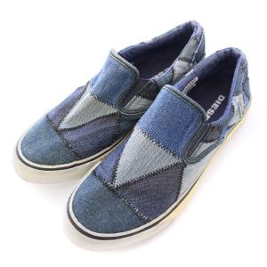 DIESEL VANSIS スリッポン ローカットシューズ デニム パッチワーク 切替 US8.5 25.5cm 青