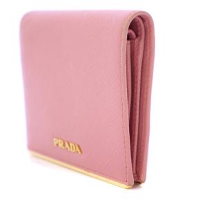 PRADA SAFFIANO METAL 財布 二つ折り ロゴ レザー ピンク /BM OH
