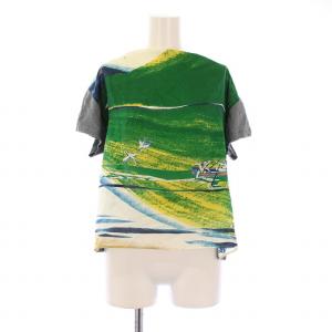バカンス 絵本バンダナ Tシャツ カットソー 切替 半袖 ボートネック シルク 0 マルチカラー グレー