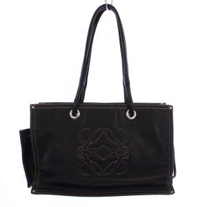 ショッパー トートバッグ ハンドバッグ アナグラム レザー ブラック /KH OH