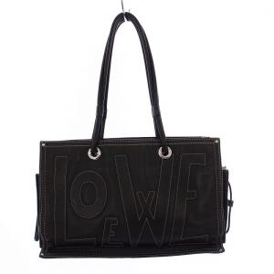 LOEWE ショッパー トートバッグ ハンドバッグ アナグラム レザー ブラック /KH OH