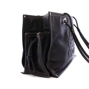 LOEWE ショッパー トートバッグ ハンドバッグ アナグラム レザー ブラック /KH OH