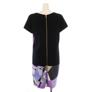 Emilio Pucci ワンピース ミモレ ロング 半袖 クルーネック ストレッチ プッチ柄 ウール IT44 紫 パープル 黒