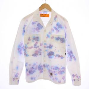 カジュアルシャツ オープンカラー レギュラーカラー 総柄 S 白 ホワイト 紫 パープル 青 ブルー /BB