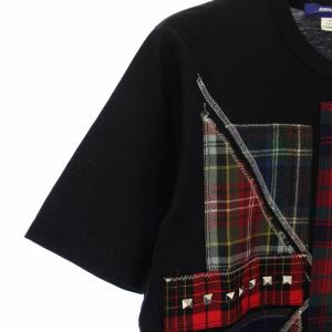 JUNYA WATANABE MAN コムデギャルソン AD2014 Tシャツ カットソー チェック 切替 スタッズ 半袖 S 黒 赤 WN-T001