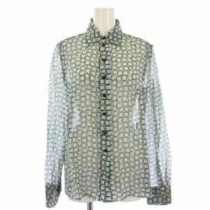 シャツ シルク 長袖 総柄 40 水色 /TK