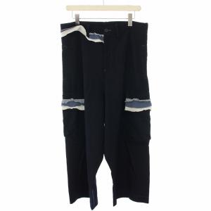 ヨウジヤマモト ワイドパンツ ジップフライ フリル アシンメトリー 絹 シルク 2 紺 ネイビー YX-P26-121