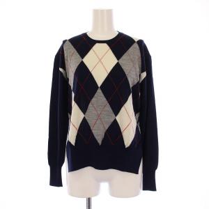 フィービー期 ニット セーター 長袖 クルーネック アーガイル ウール S 紺 /BM