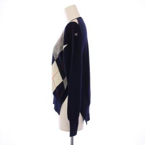 CELINE フィービー期 ニット セーター 長袖 クルーネック アーガイル ウール S 紺 /BM