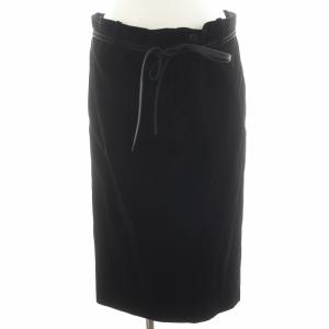 ベロアスカート タイトスカート ロング丈 リボン シルク混 絹 F36 黒 ブラック 103804 /AN43