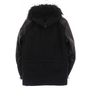 roar ジャケット アウター レザー ウール 切替 ラムファー カシミヤ混 ロゴ ワッペン 3 黒 ブラック /BB