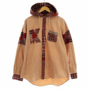 パッチワーク チェック ネルシャツ P039WFB05 パーカー 長袖 L ピンク 赤 /G