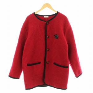 MANIERE DE HEMING ノーカラージャケット ブルゾン ニット ワッペン ウール 赤 レッド