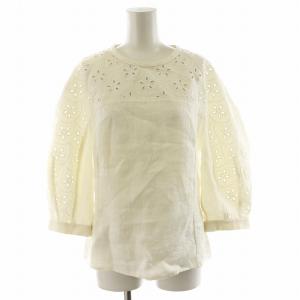 シャツ ブラウス 7分袖 刺繍 リネン 麻 34 アイボリー /AN36