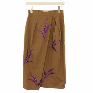 スカート ロング スパンコール シルク 34 ブラウン パープル