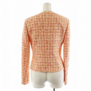 AGNONA ノーカラージャケット ツイード 裏地花柄 シルク 絹 40 オレンジ 白 ホワイト /AN43