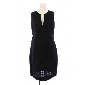 ワンピース ひざ丈 ノースリーブ スキッパーネック 刺繍 40 黒 /BM