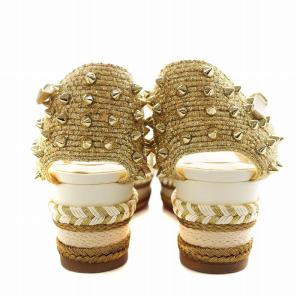 Christian Louboutin MADMONICA サンダル ストラップ ウェッジソール スタッズ レザー 38 ゴールド色 白 ホワイト