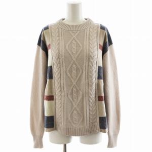 ニット セーター 長袖 チェック柄 切替 38 グレージュ 55N20-832-03 /AN42