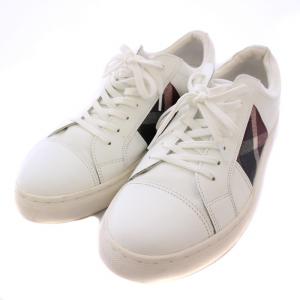 スニーカー シューズ チェック柄 レザー 26 白 /BM