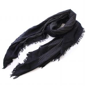 ストール フリンジ ハート柄 シルク混 ブラック