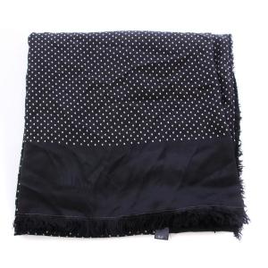 SAINT LAURENT PARIS ストール フリンジ ハート柄 シルク混 ブラック