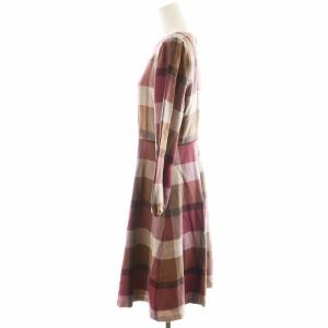 BLUE LABEL CRESTBRIDGE ワンピース ひざ丈 長袖 チェック柄 ウール 38 ピンク 茶 ブラウン 55J25-801-48 /AN51