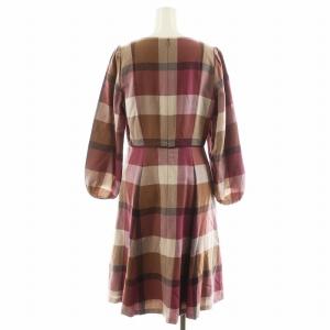 BLUE LABEL CRESTBRIDGE ワンピース ひざ丈 長袖 チェック柄 ウール 38 ピンク 茶 ブラウン 55J25-801-48 /AN51