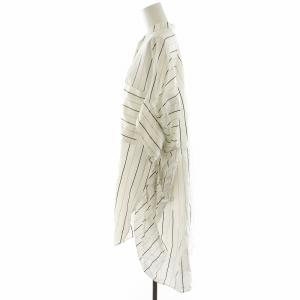 ADORE ユーカリストライプブラウス シャツ 半袖 ロング丈 麻 リネン混 38 白 ホワイト 黒 ブラック 531-1110503