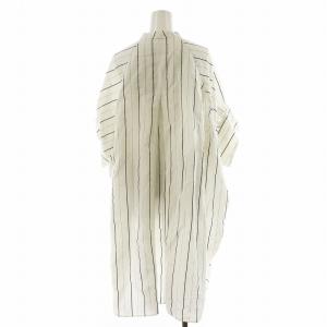 ADORE ユーカリストライプブラウス シャツ 半袖 ロング丈 麻 リネン混 38 白 ホワイト 黒 ブラック 531-1110503