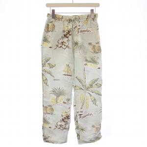 テンセルのパームアロハイージーパンツ スラックス ウエストゴム 総柄 2 水色 ライトブルー マルチカラー