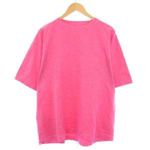 Tシャツ カットソー 半袖 クルーネック ロゴ 刺繍 ポケット F ピンク /BB