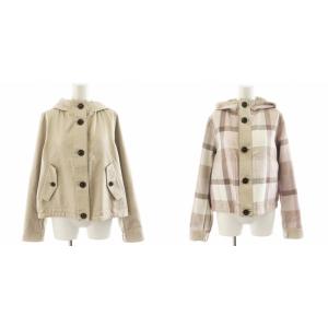 ジャケット フード チェック柄 リバーシブル 38 ベージュ ピンク 55F04-130-40 /AN22