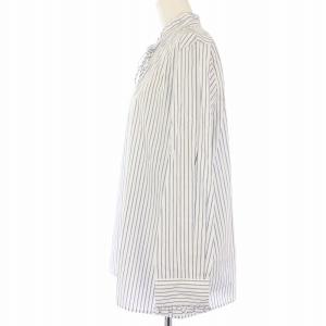 IENA シャツ ブラウス 長袖 ストライプ柄 フリル襟 コットン F 白 紺 タグ付き 21051900412010