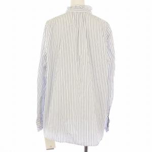 IENA シャツ ブラウス 長袖 ストライプ柄 フリル襟 コットン F 白 紺 タグ付き 21051900412010