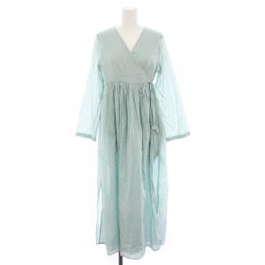 カシュクールワンピース ラップ巻き ロング 長袖 ライトブルー 011101379SP /YM