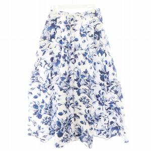 VERMEIL par iena 22SS カラートワルドジュイロングスカート フレアスカート 花柄 38 青 ブルー 白 ホワイト 22060938101010
