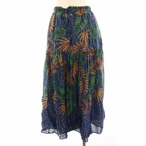 HOUSE OF LOTUS ボタニカルプリントティアードスカート フレアスカート ロング ミモレ ヒョウ柄 レオパード 総柄 M 青